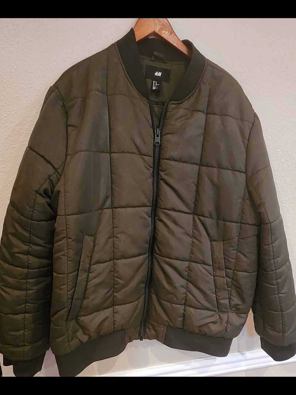 H&M Quilted Bomber Jacket in Olive Green